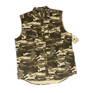 NWT CE Schmidt Work Wear Camo Sleeveless Shirt Men's XL Button Pockets Canvas
